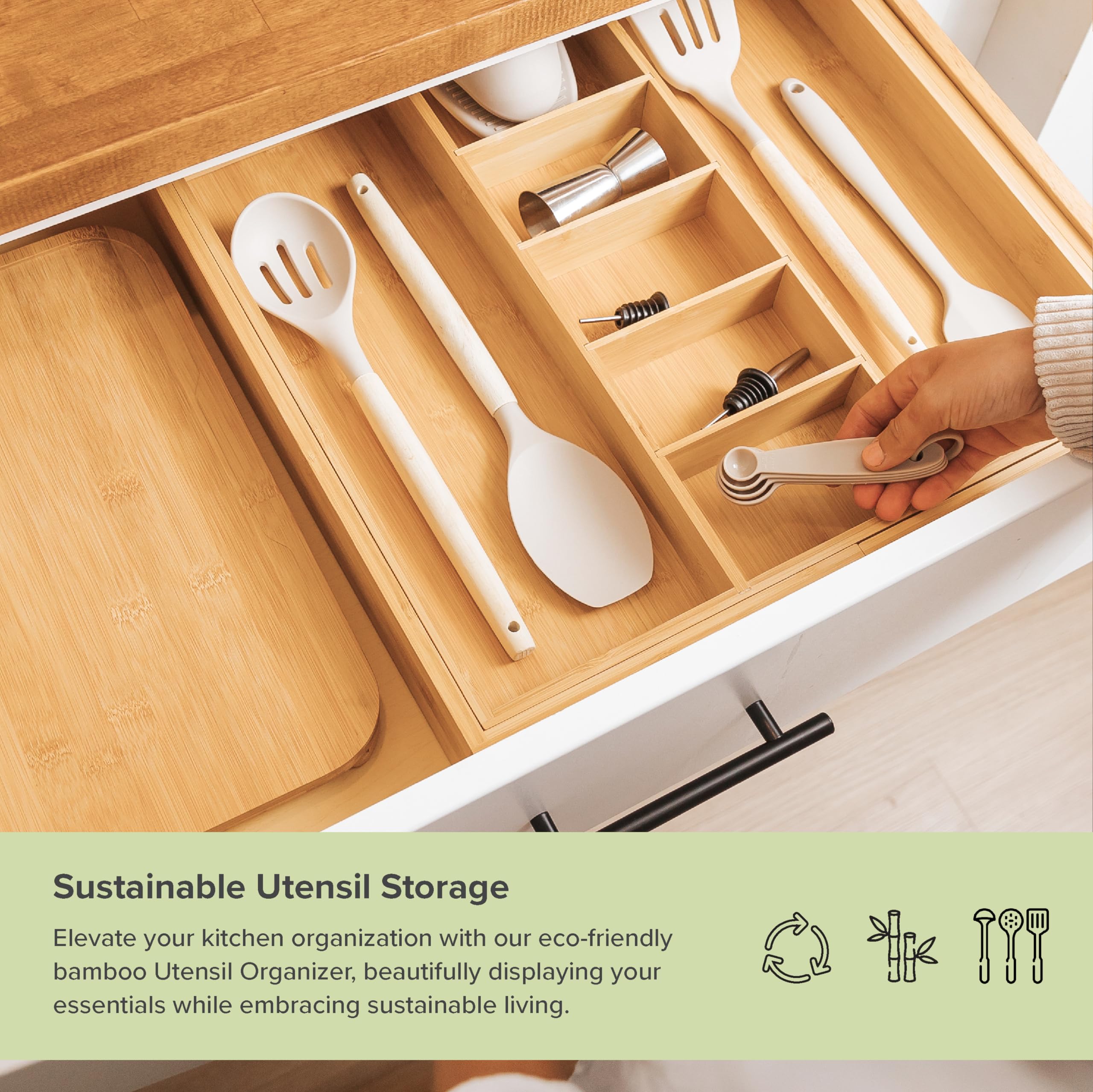 KitchenEdge acacia-base drawer organizer delivers sturdy, long-lasting support