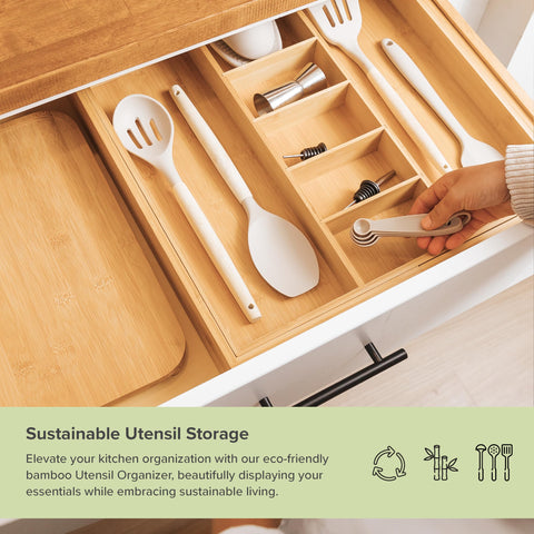 KitchenEdge acacia-base drawer organizer delivers sturdy, long-lasting support