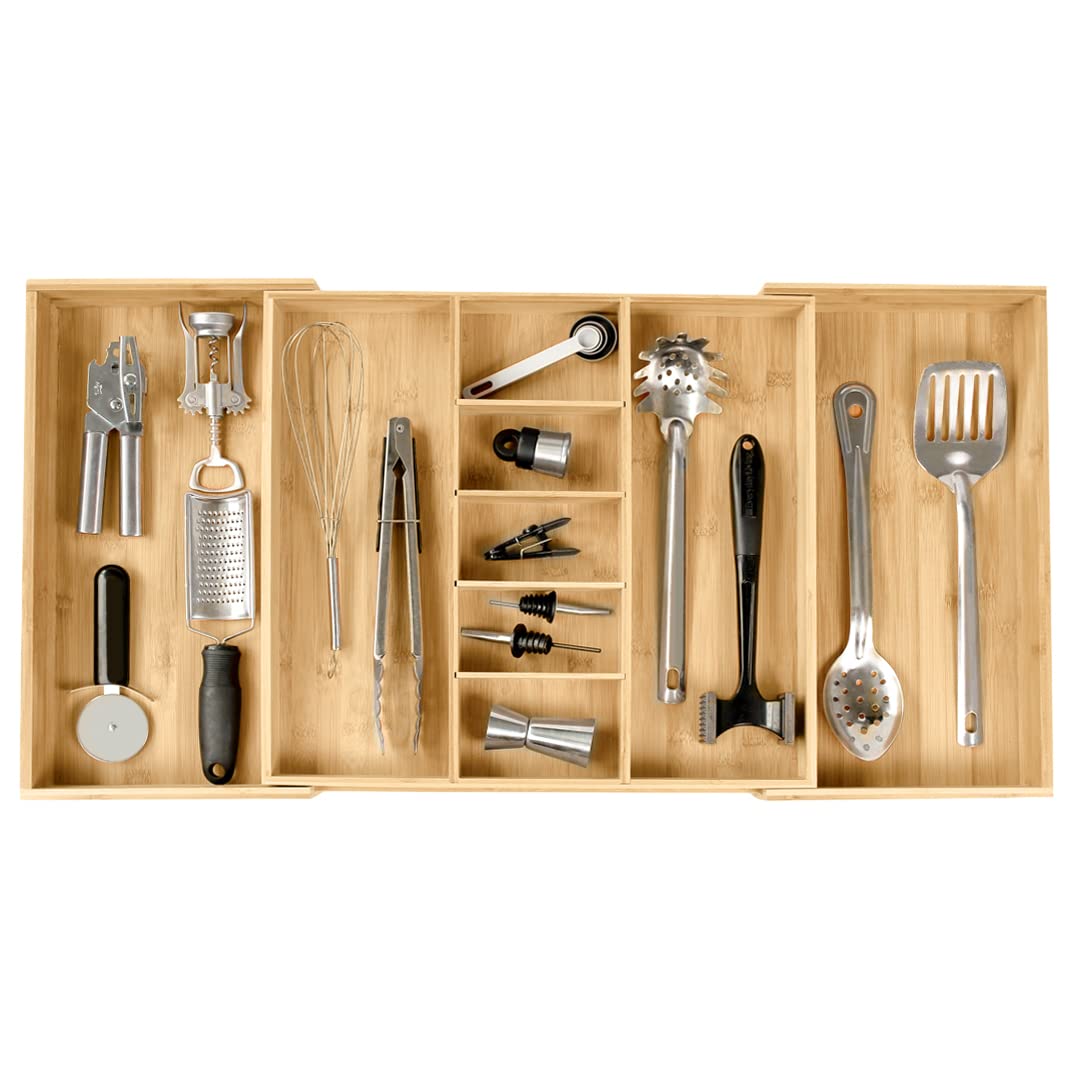 KitchenEdge adjustable drawer organizer in a compact drawer for utensils