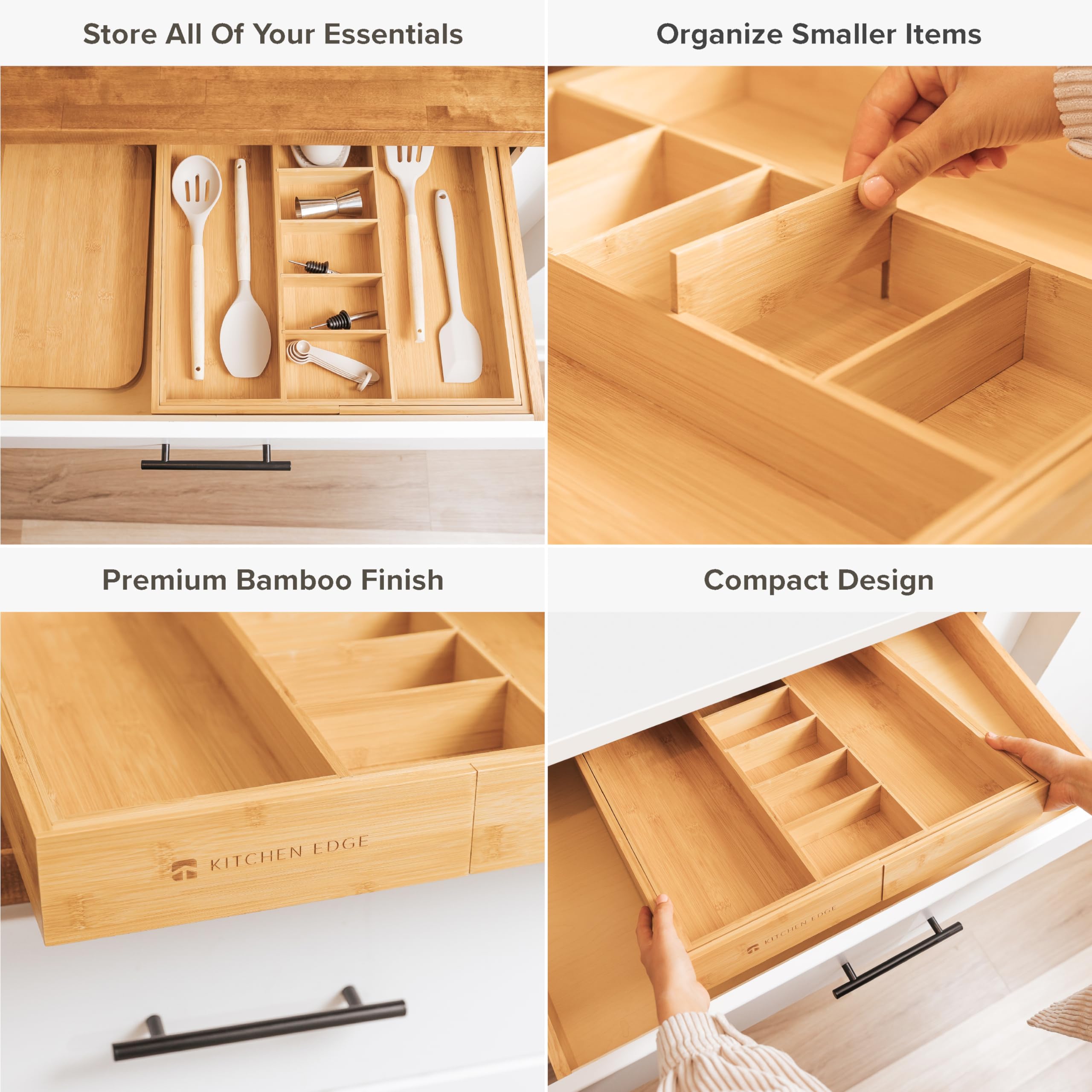 KitchenEdge drawer organizer with detachable separators creates custom compartments