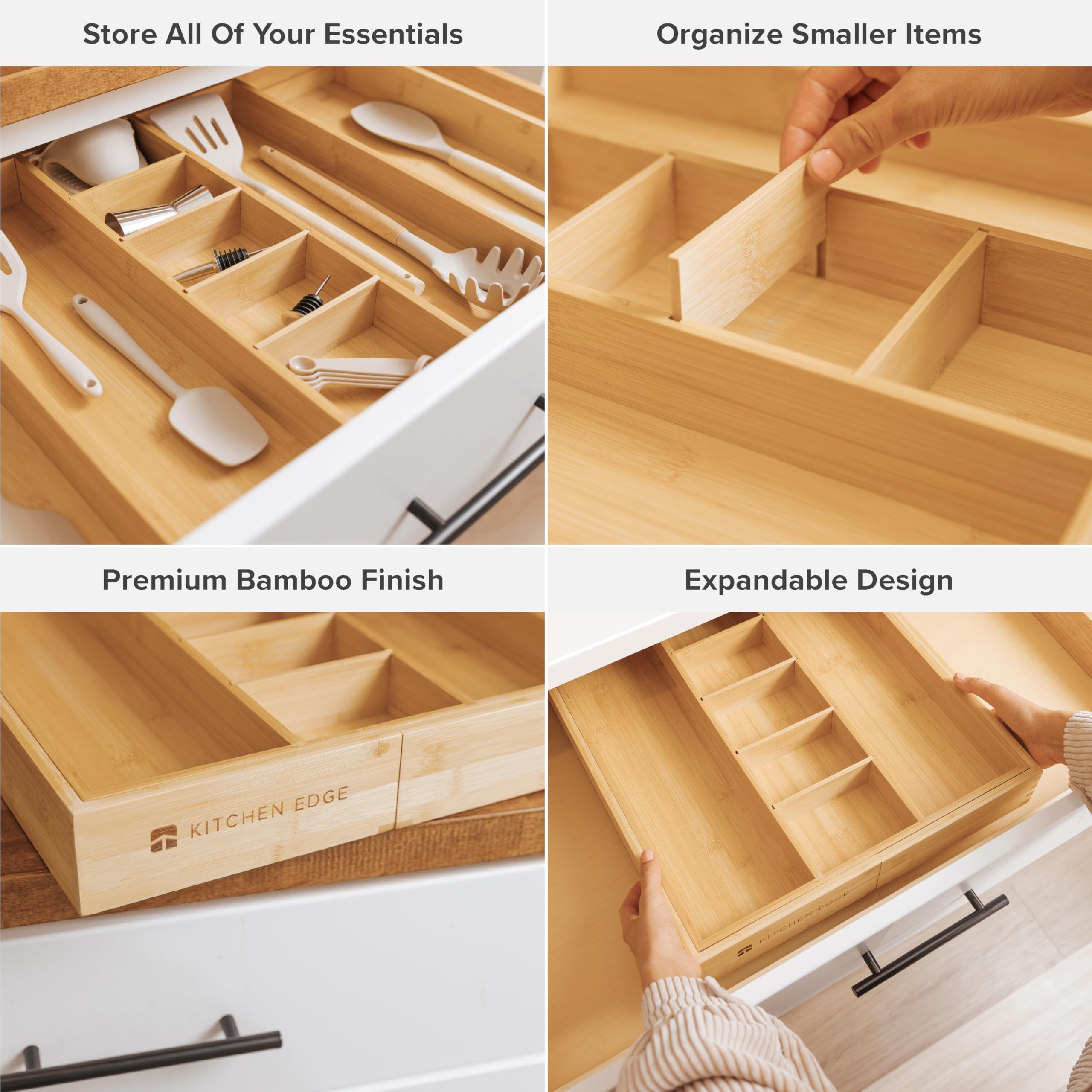 KitchenEdge expandable 28-inch wide drawer fits large drawers.