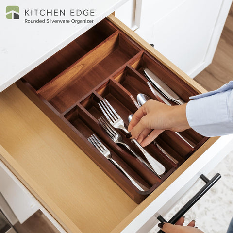 KitchenEdge seven-compartment flatware storage keeps utensils neatly organized