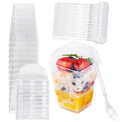 KitchenHex clear dessert cups with lids and spoons for individual servings