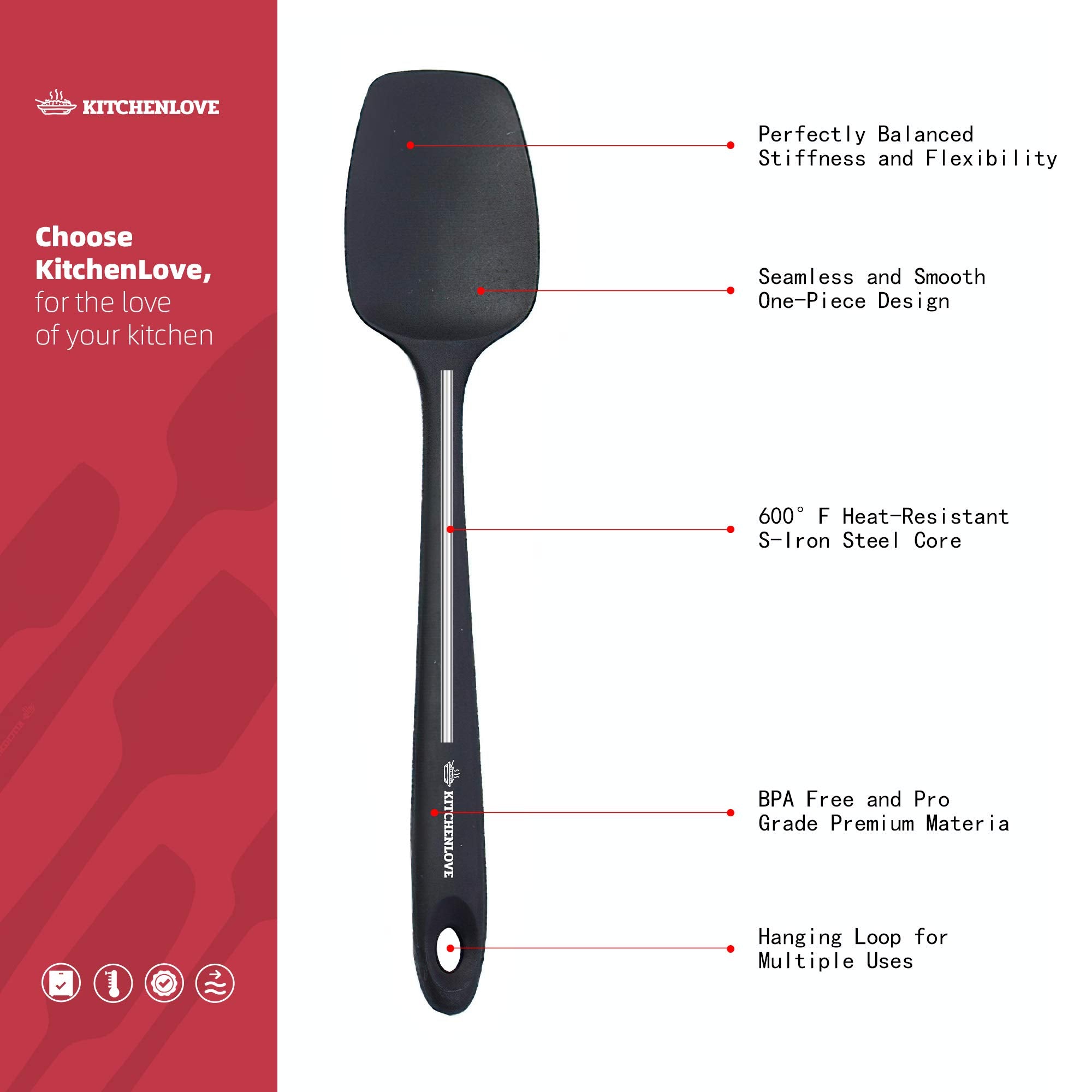 KITCHENLOVE BPA-free spatulas ensure safe cooking while mixing and stirring.