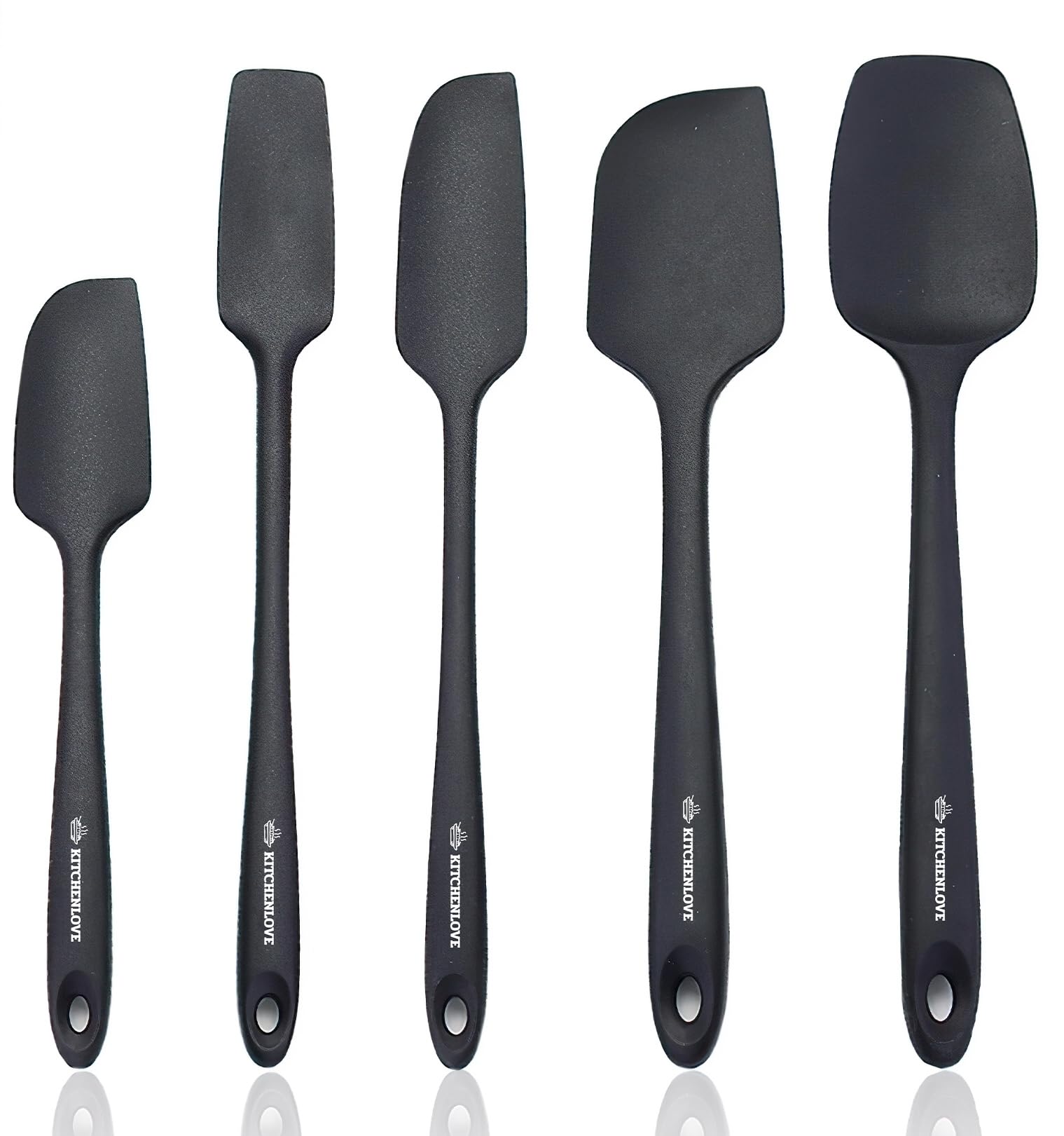 KITCHENLOVE premium spatula set in red and black with 600°F heat resistance for baking.