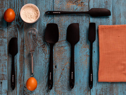 KITCHENLOVE red and black spatula in-hand comfort for precise stirring.