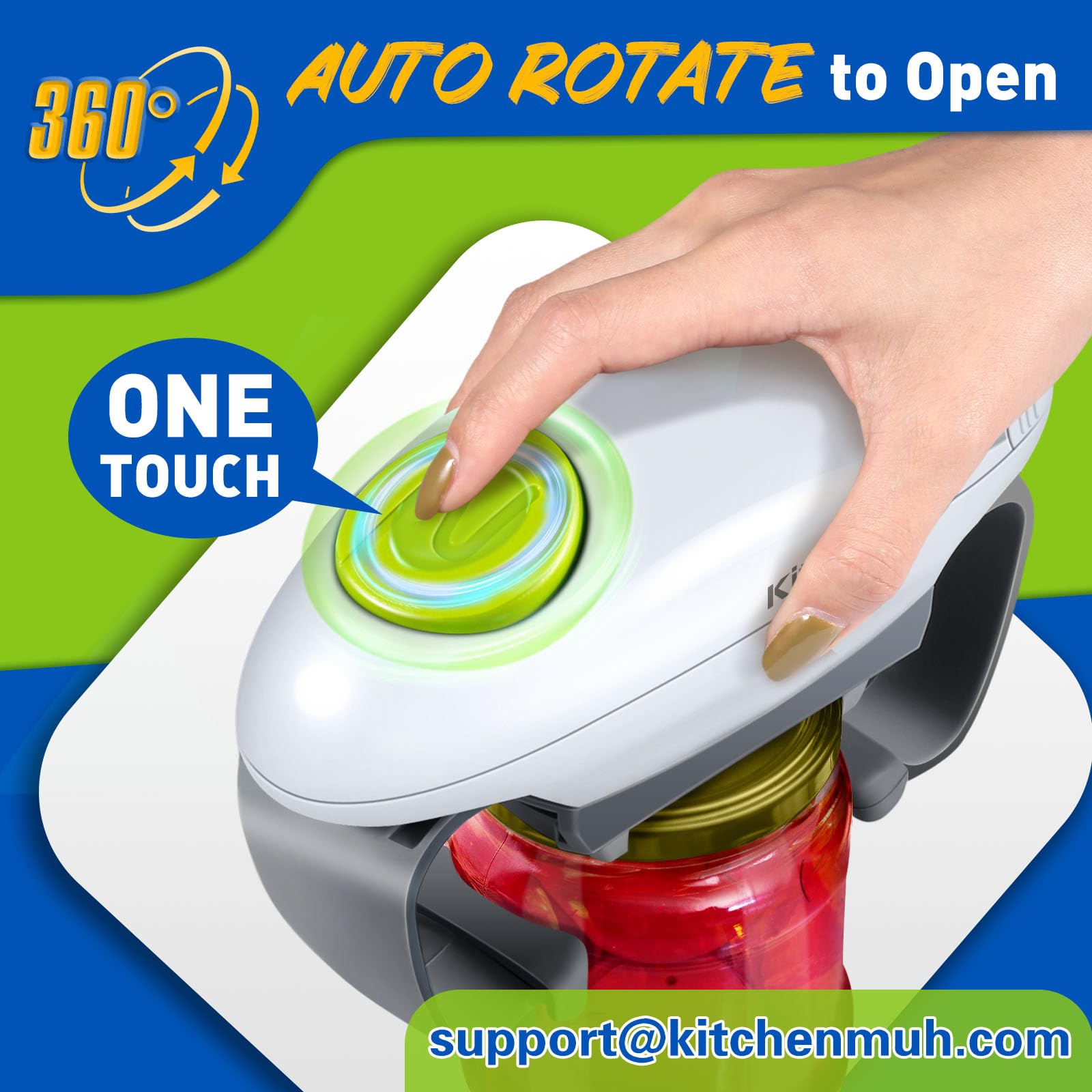 Kitchenmuh hands-free jar opener in use reducing strain during lid removal