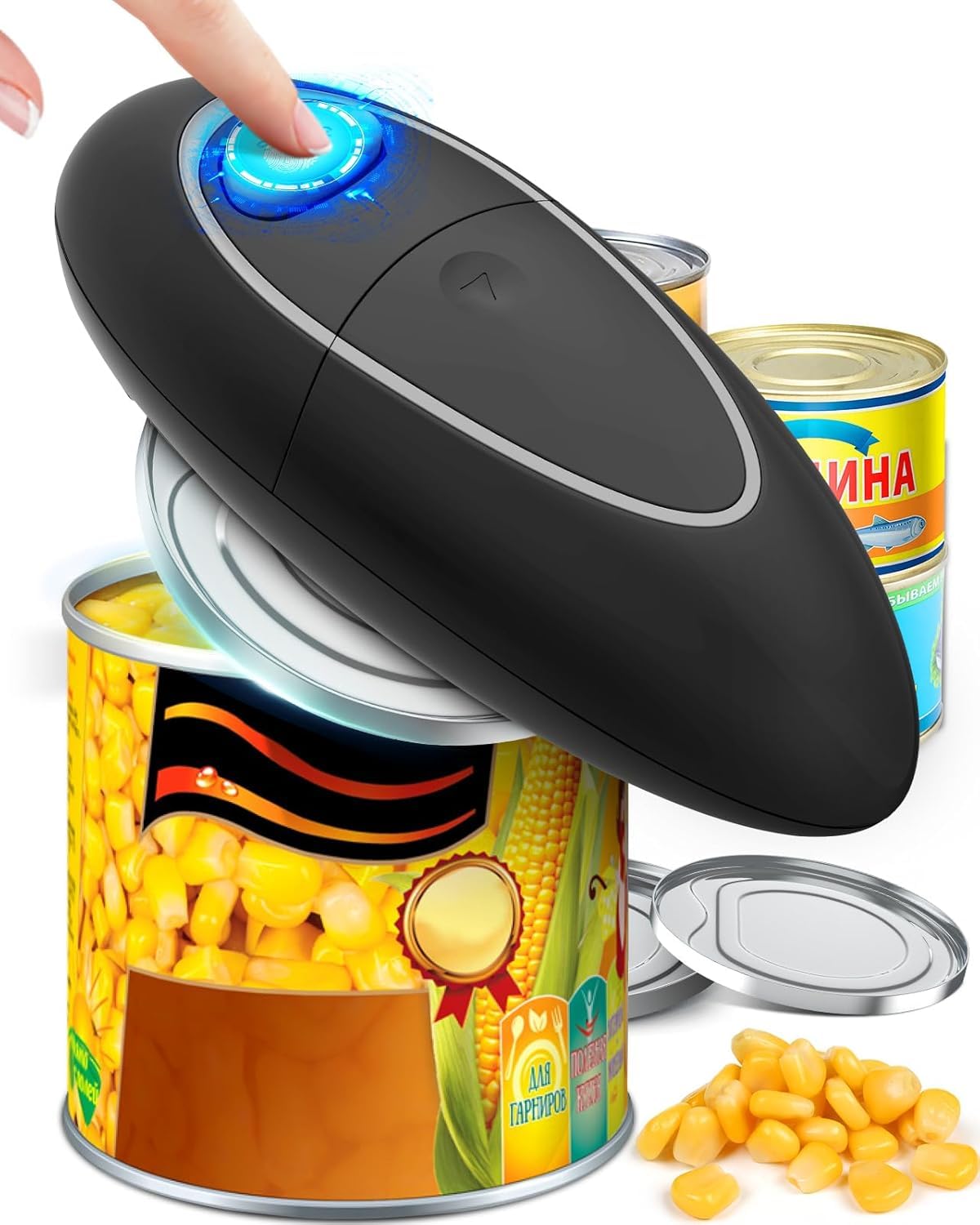 KITCHENMUH one touch electric can opener on counter for effortless can openings