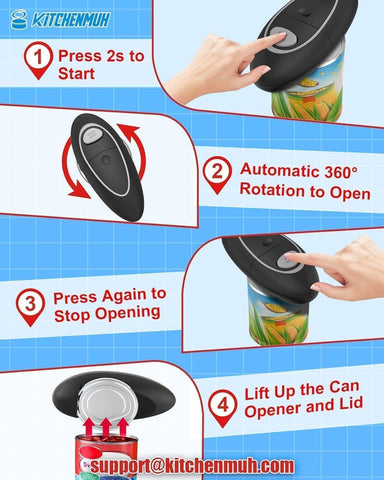 KITCHENMUH smooth edge cutting action demonstrates safer can opening