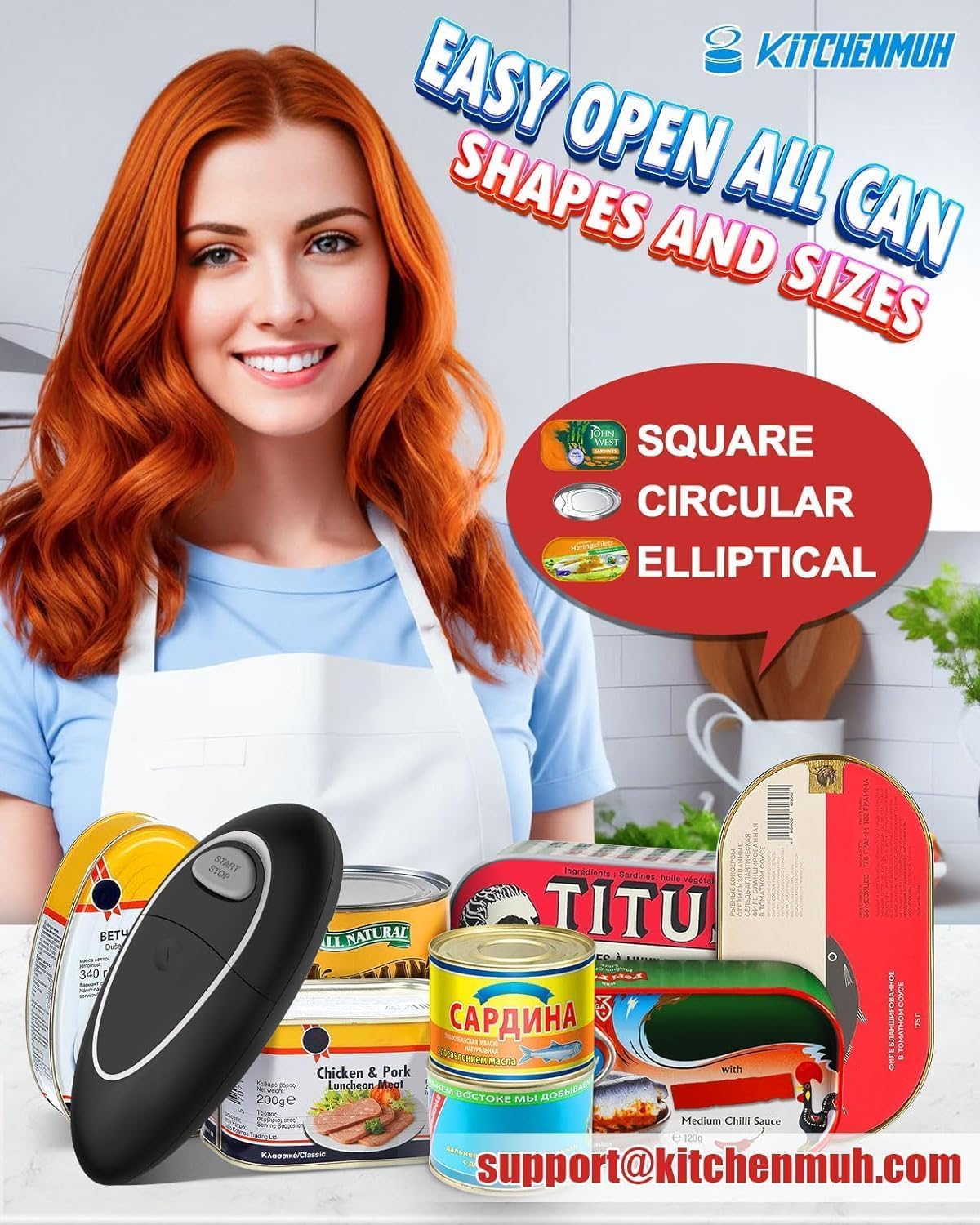KITCHENMUH can opener handles round square and oval cans with ease