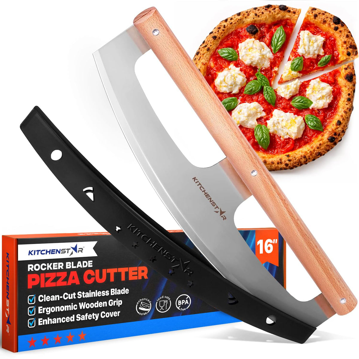 KitchenStar 16-Inch pizza cutter blade for effortless, precise crust slicing.