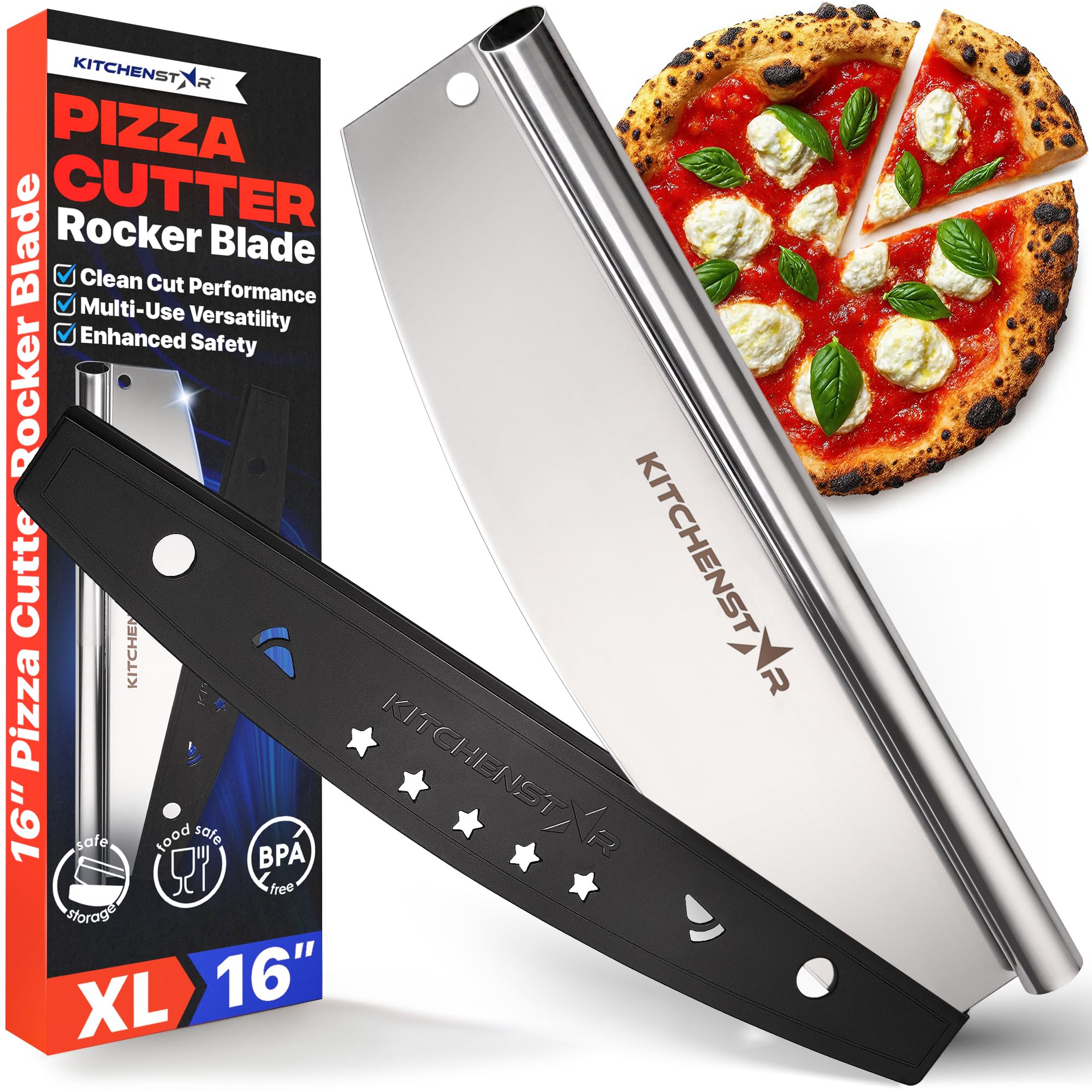 KitchenStar 16-Inch Pizza Cutter Rocker Blade cuts through crust with precision