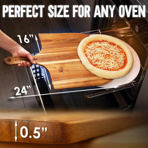 KitchenStar acacia wood pizza cutting board offers durable prep and natural grain.