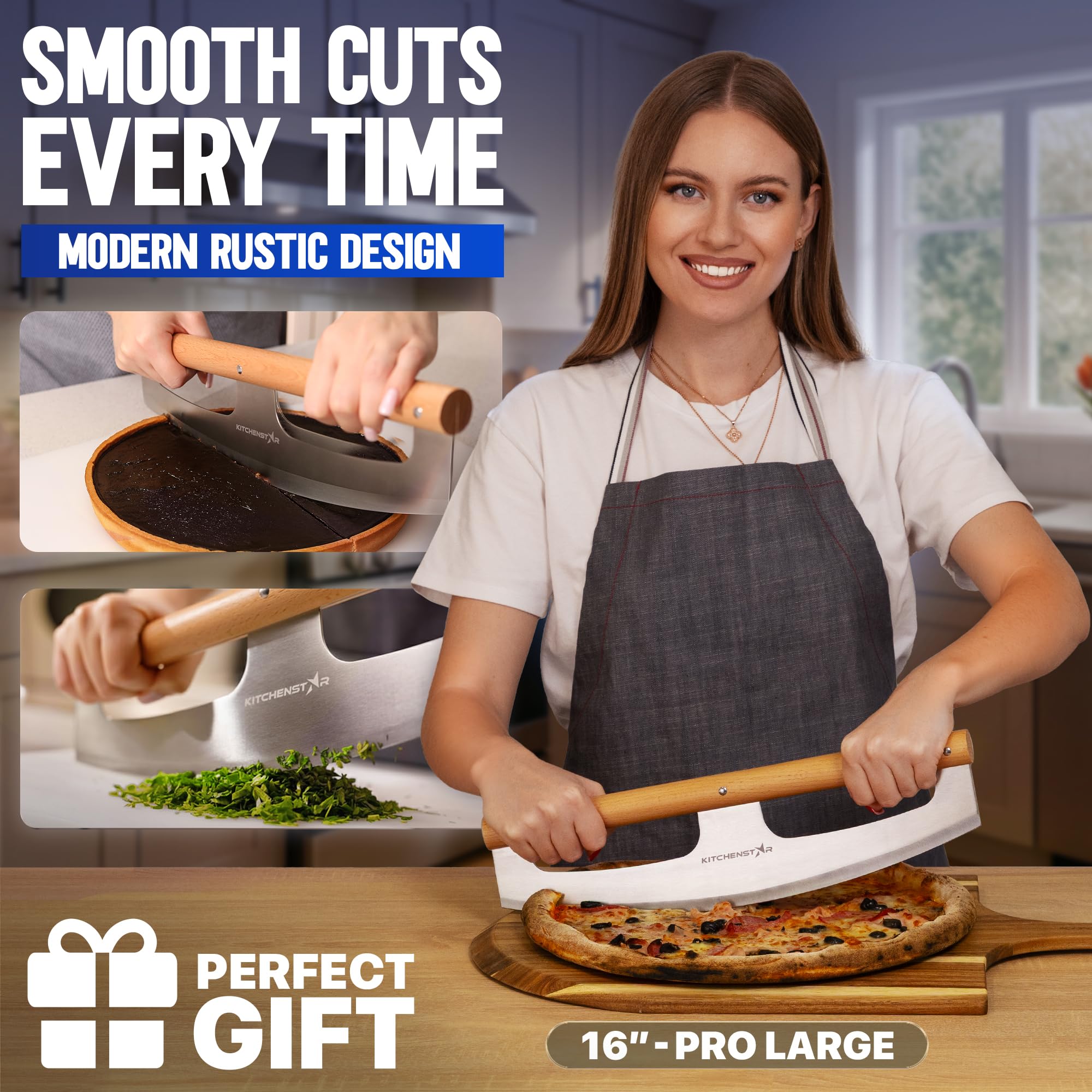 KitchenStar beech wood handle offers comfortable, controlled grip during slicing.