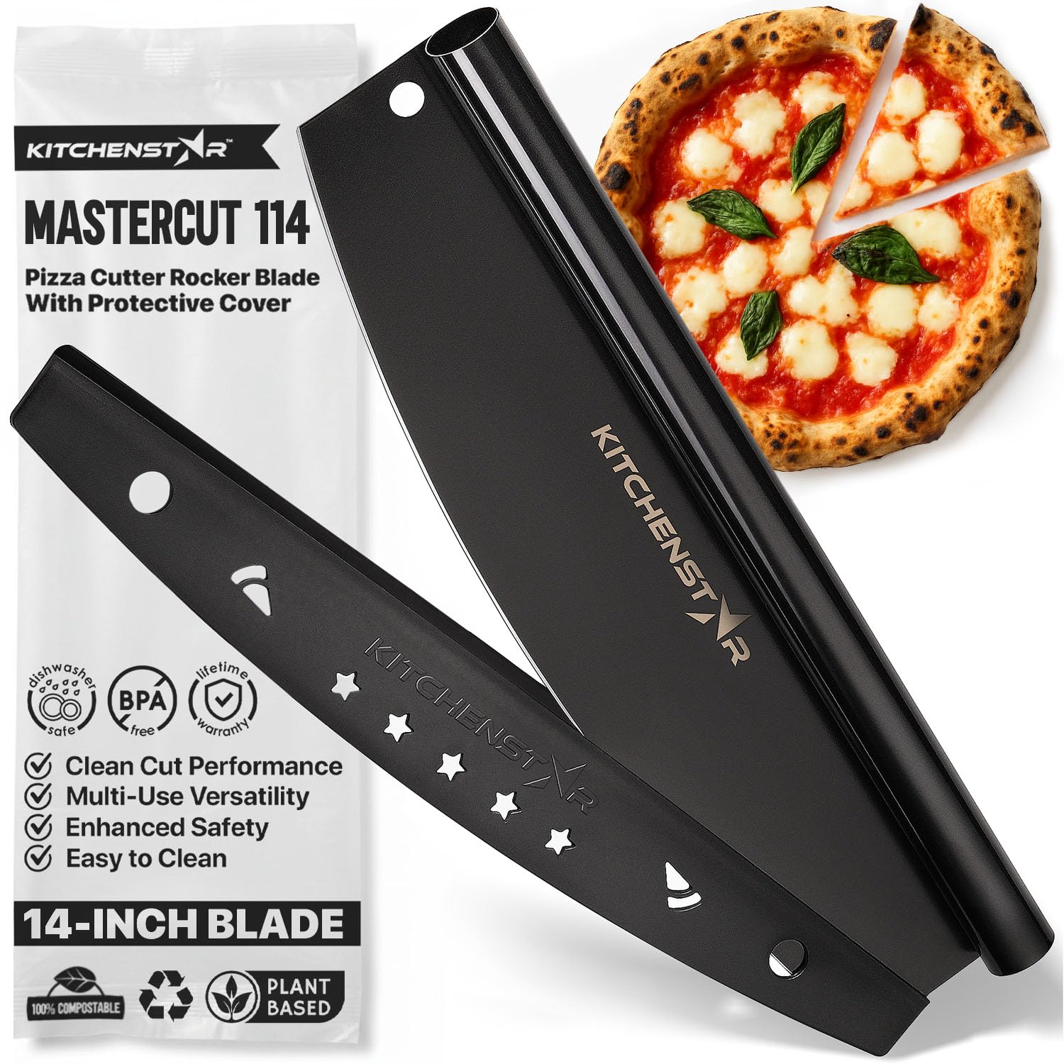 KitchenStar pizza cutter rocker blade for effortless slicing and clean crust