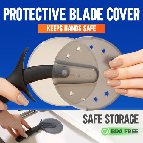 KitchenStar pizza cutter wheel dishwasher safe for quick cleanup.