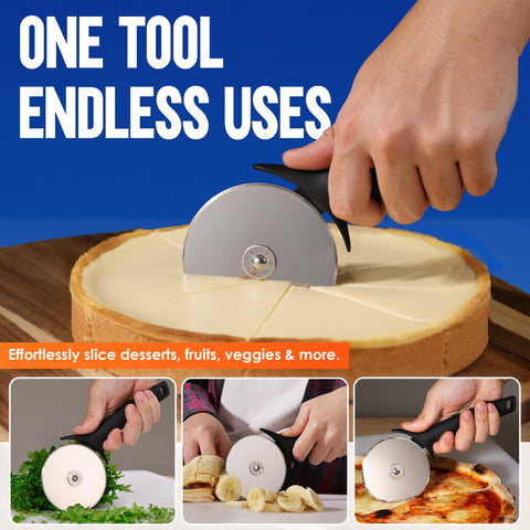 KitchenStar pizza cutter wheel easy-clean design simplifies cleanup after meals.