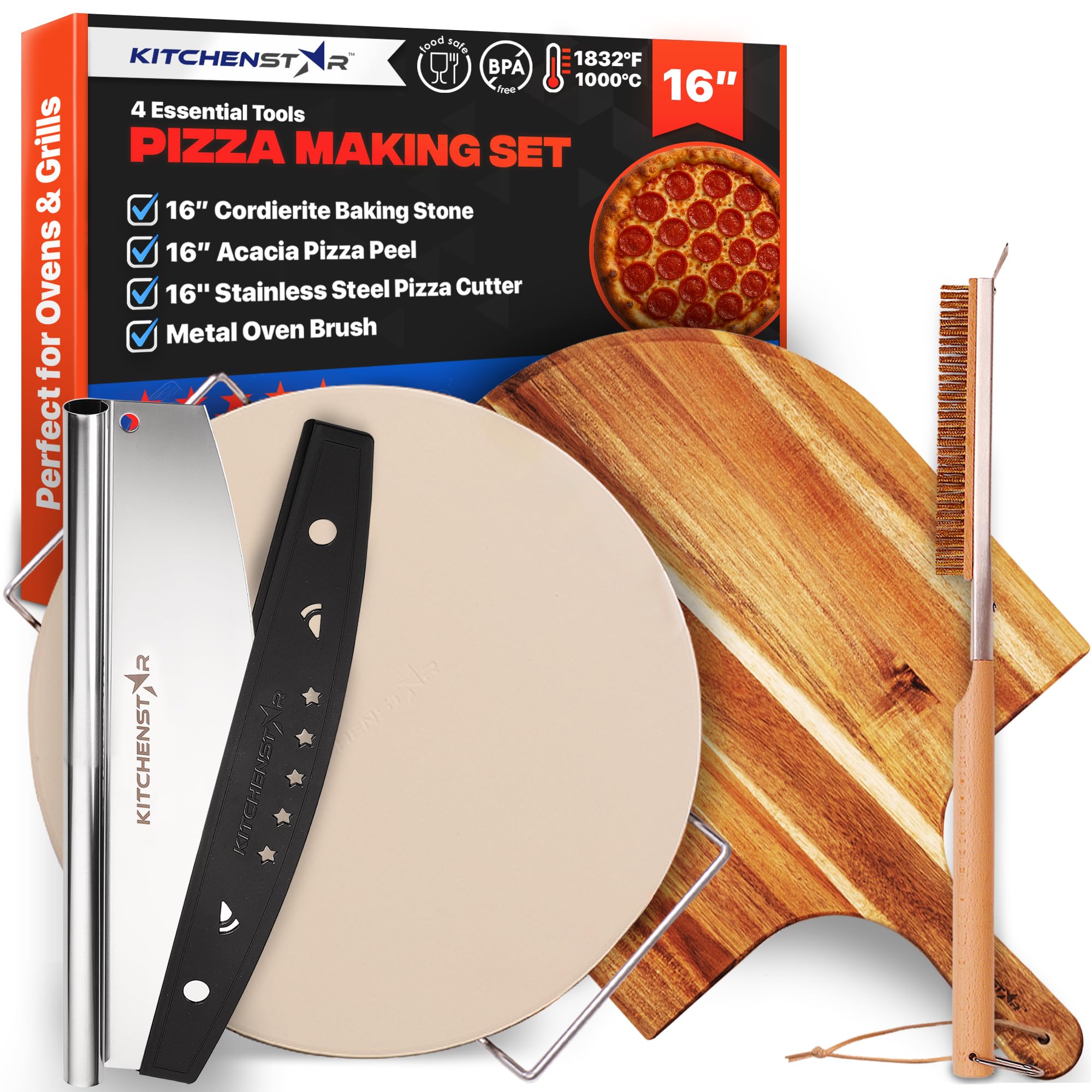 KitchenStar pizza stone heats to high temperatures for crispy crusts and evenly baked pizzas.