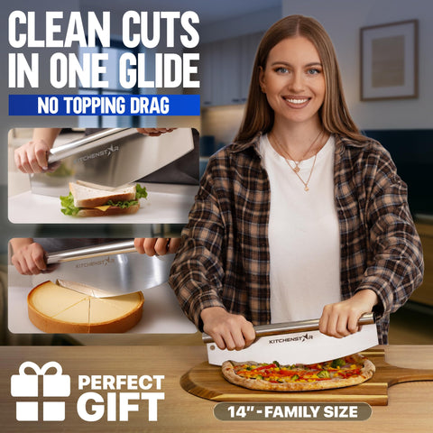 KitchenStar protective cover for pizza slicer enhances safe storage and handling.