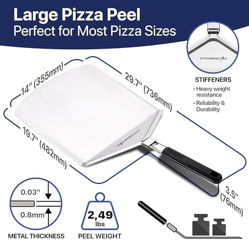 KitchenStar stainless steel pizza peel enables precise placement and turning