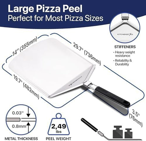 KitchenStar stainless steel pizza peel enables precise placement and turning
