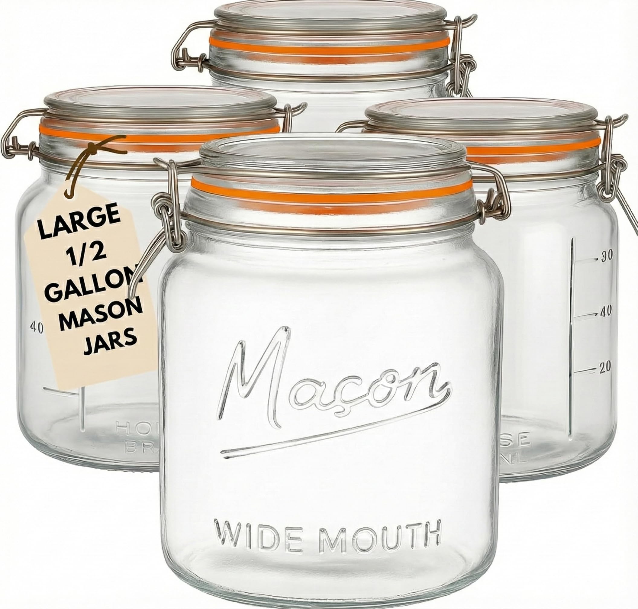 kitchentoolz half-gallon mason jar with airtight lid for freshness and easy pouring