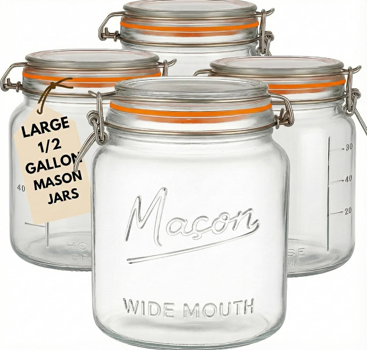 kitchentoolz half-gallon mason jar with airtight lid for freshness and easy pouring