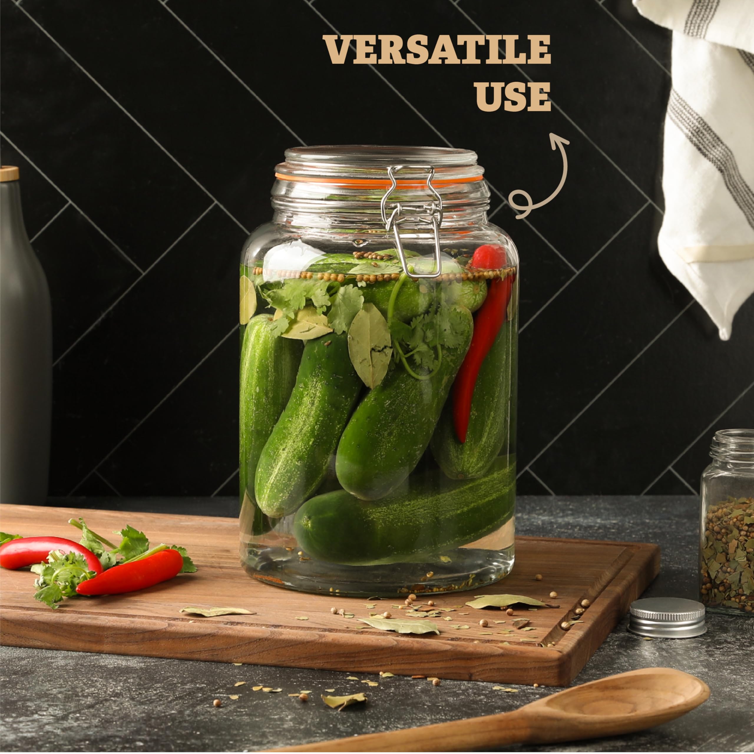 Kitchentoolz hinged lid glass jar showing airtight seal for fresh storage.