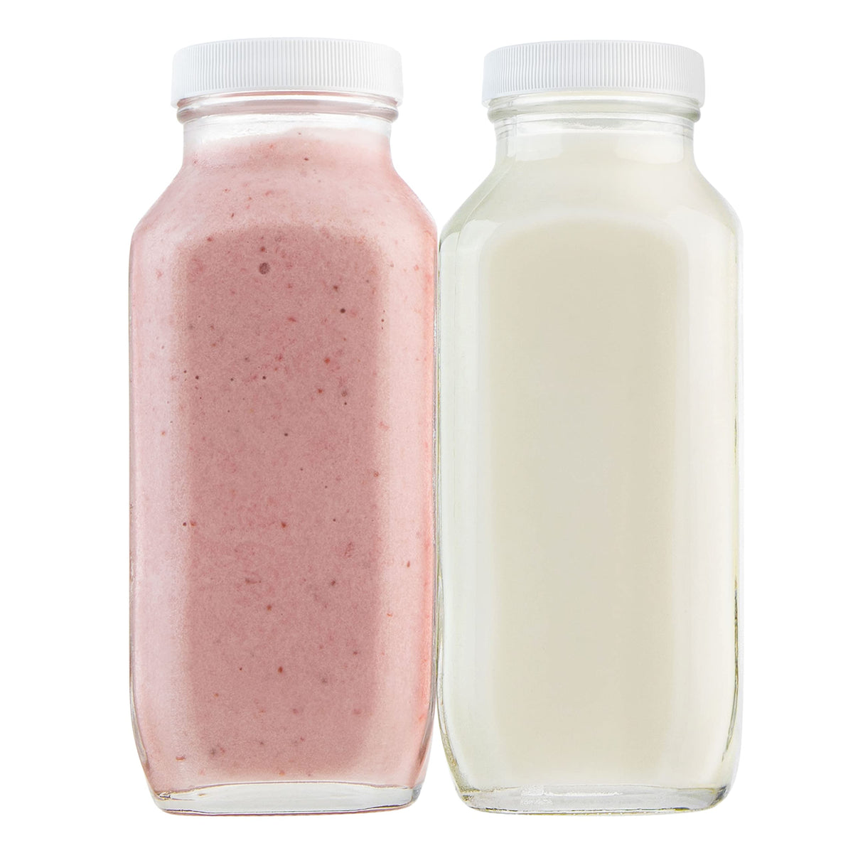 Kitchentoolz square glass milk bottle 16oz with lid for fresh, portable drinks.