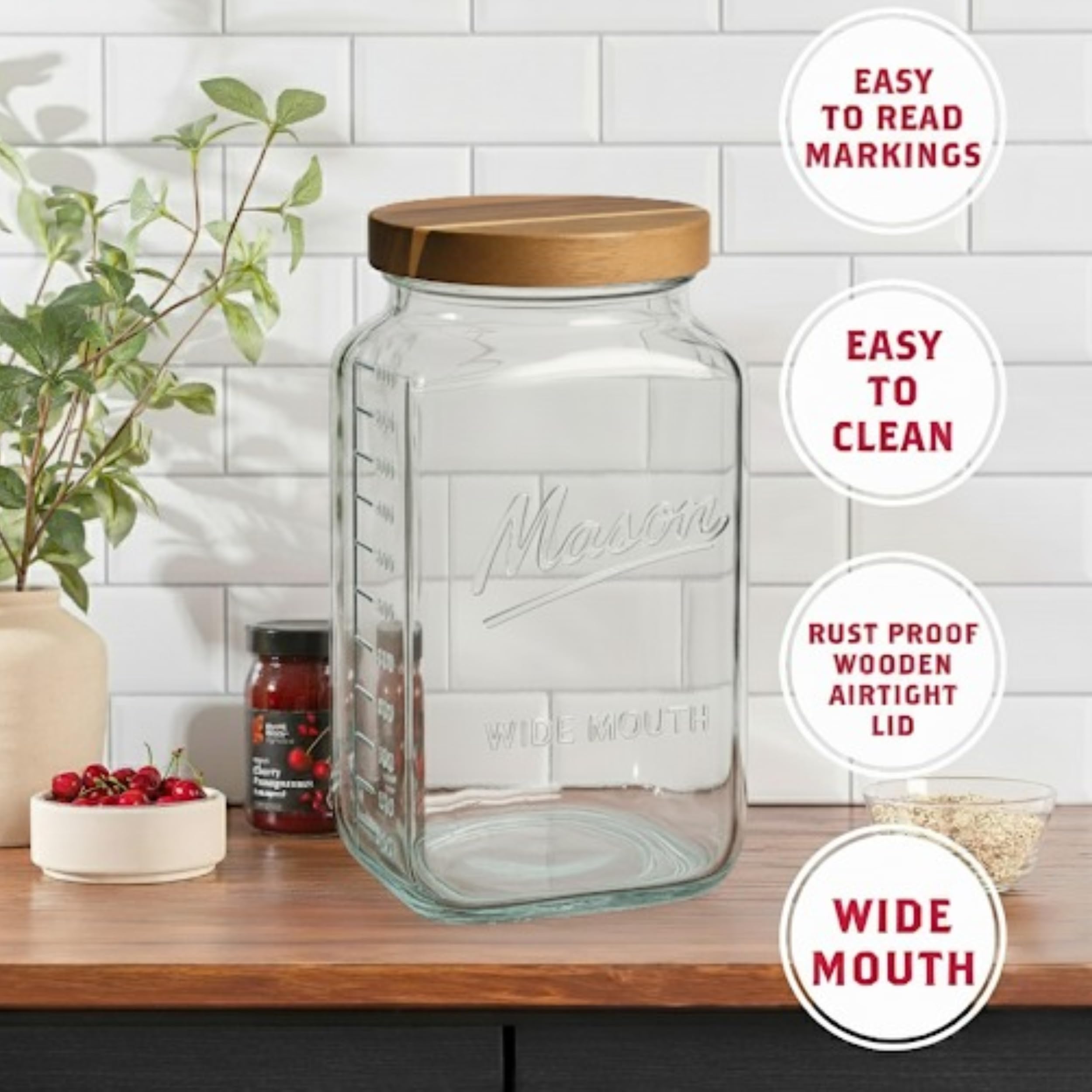 kitchentoolz square pantry jar fits neatly on shelves and countertops