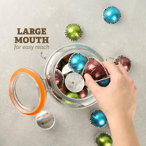 Kitchentoolz wide-mouth jar facilitating simple filling and quick access.