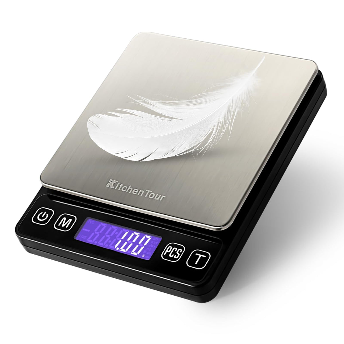 KitchenTour scale with back-lit display reading measurements clearly.