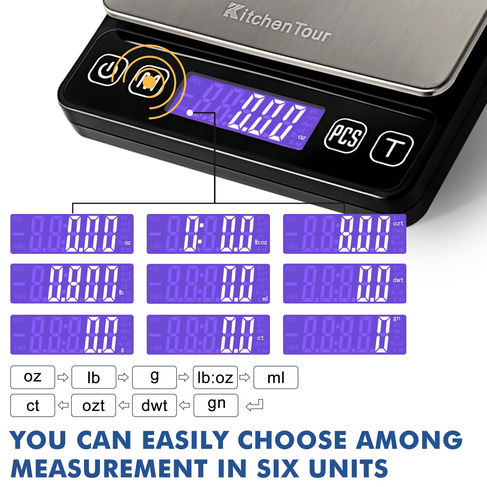 KitchenTour Digital Scale back-lit LCD for easy reading in any lighting
