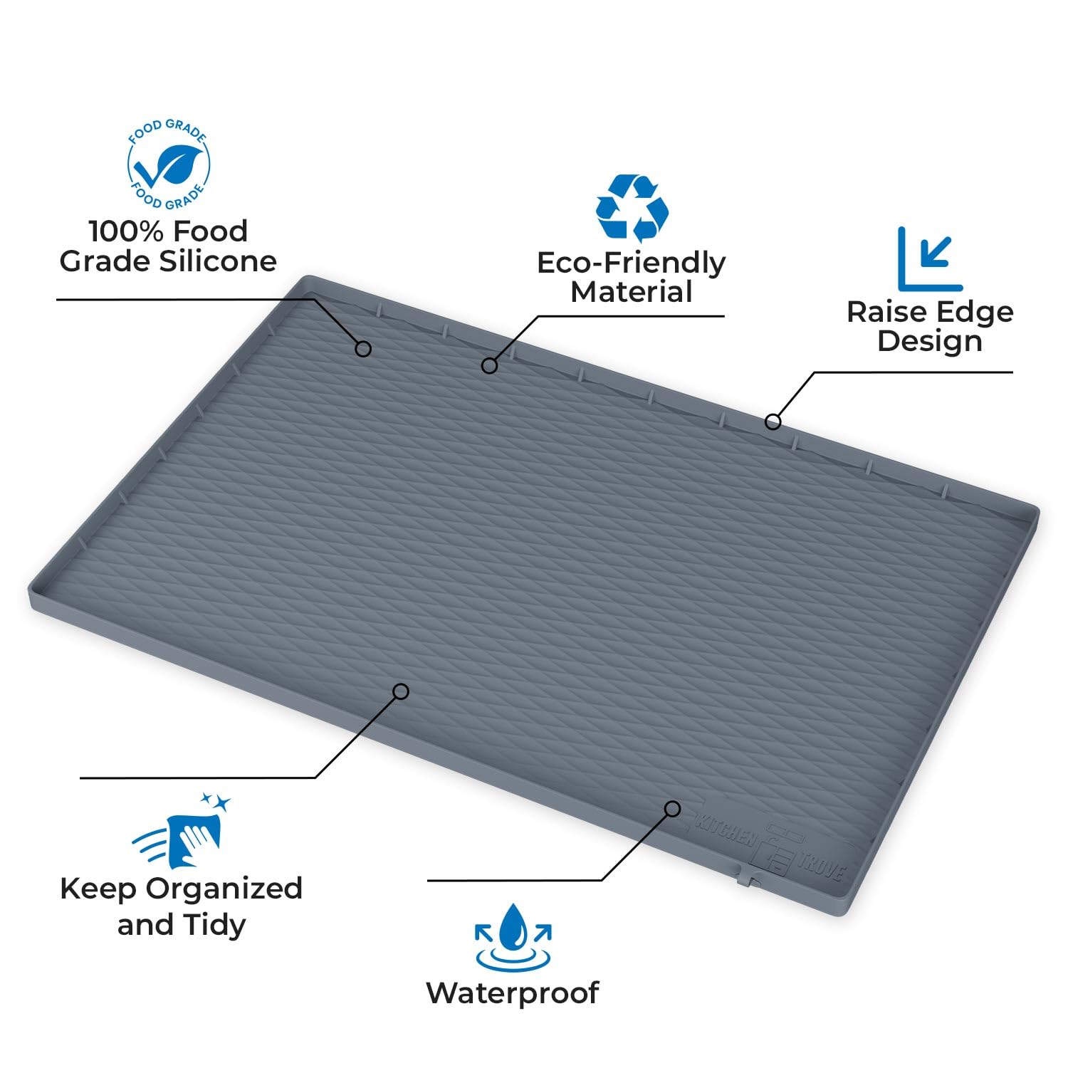 Kitchen Trove under-sink mat fits 34x22-inch cabinets for full coverage.