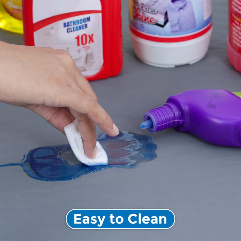 Kitchen Trove under-sink mat is dishwasher-safe for quick cleaning.