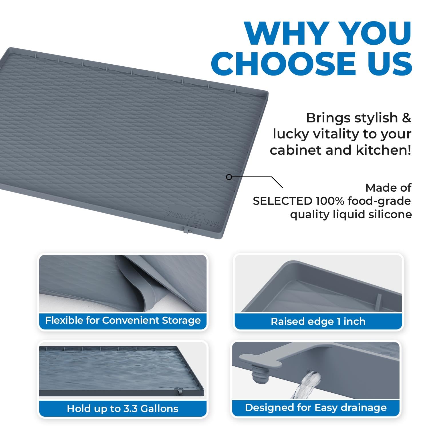 Kitchen Trove under-sink mat offers flexible trim for custom fit.