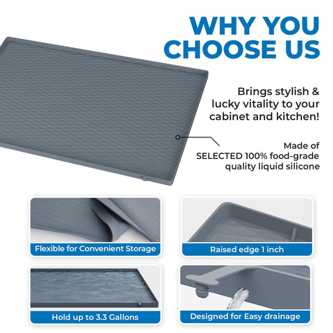 Kitchen Trove under-sink mat offers flexible trim for custom fit.