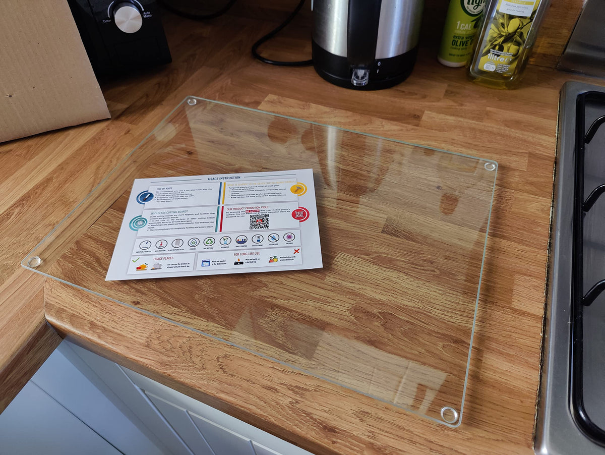 Kitchenville glass cutting board 16x12 protects counters during food prep.
