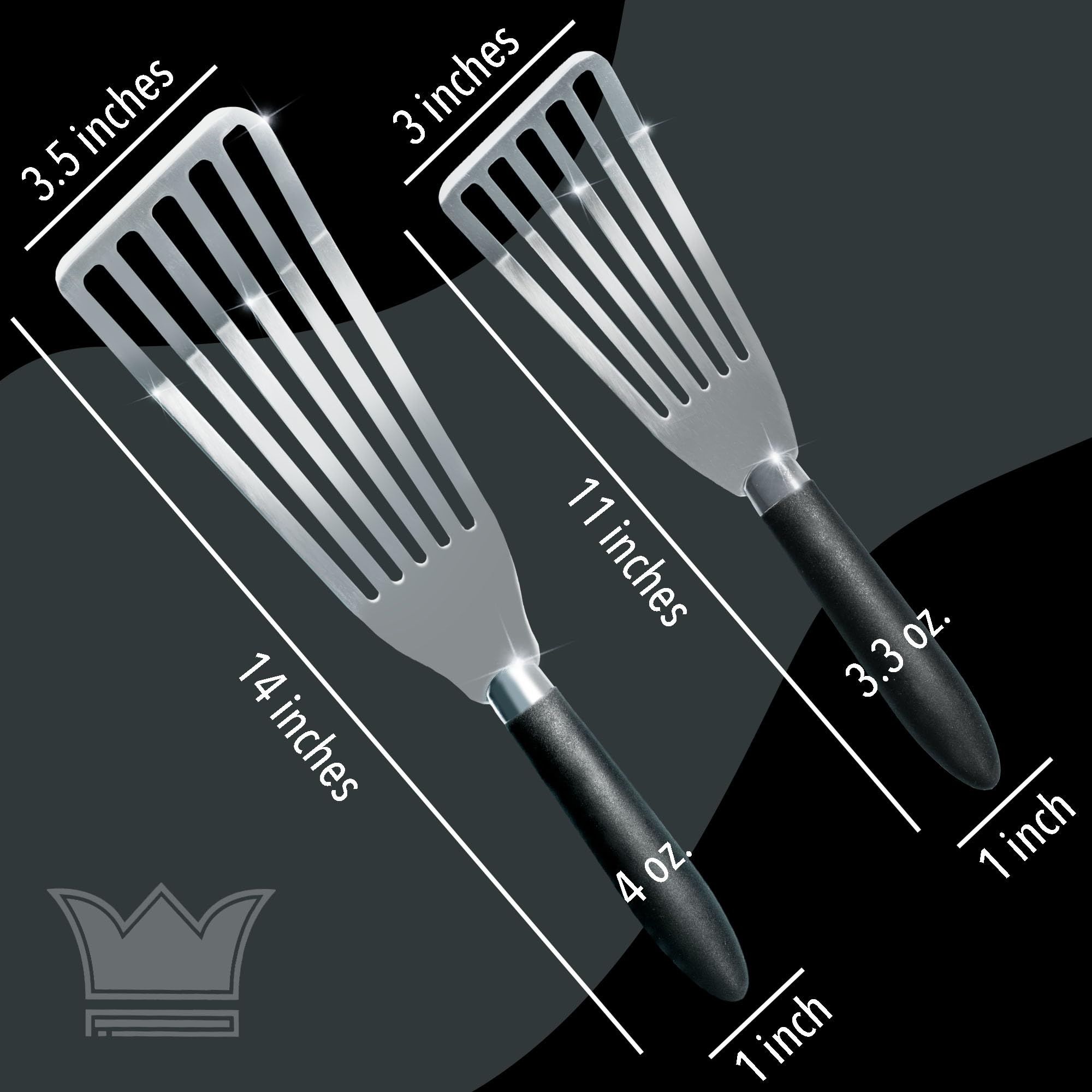 Kitchenware King mirror-polished stainless steel spatula reflects light in kitchen