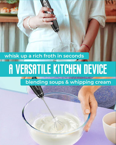 Kitchepool three-speed frother for gentle to vigorous milk frothing at home