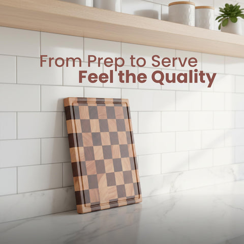 Kitchletic Checkered wood texture adds rustic style to prep tasks.