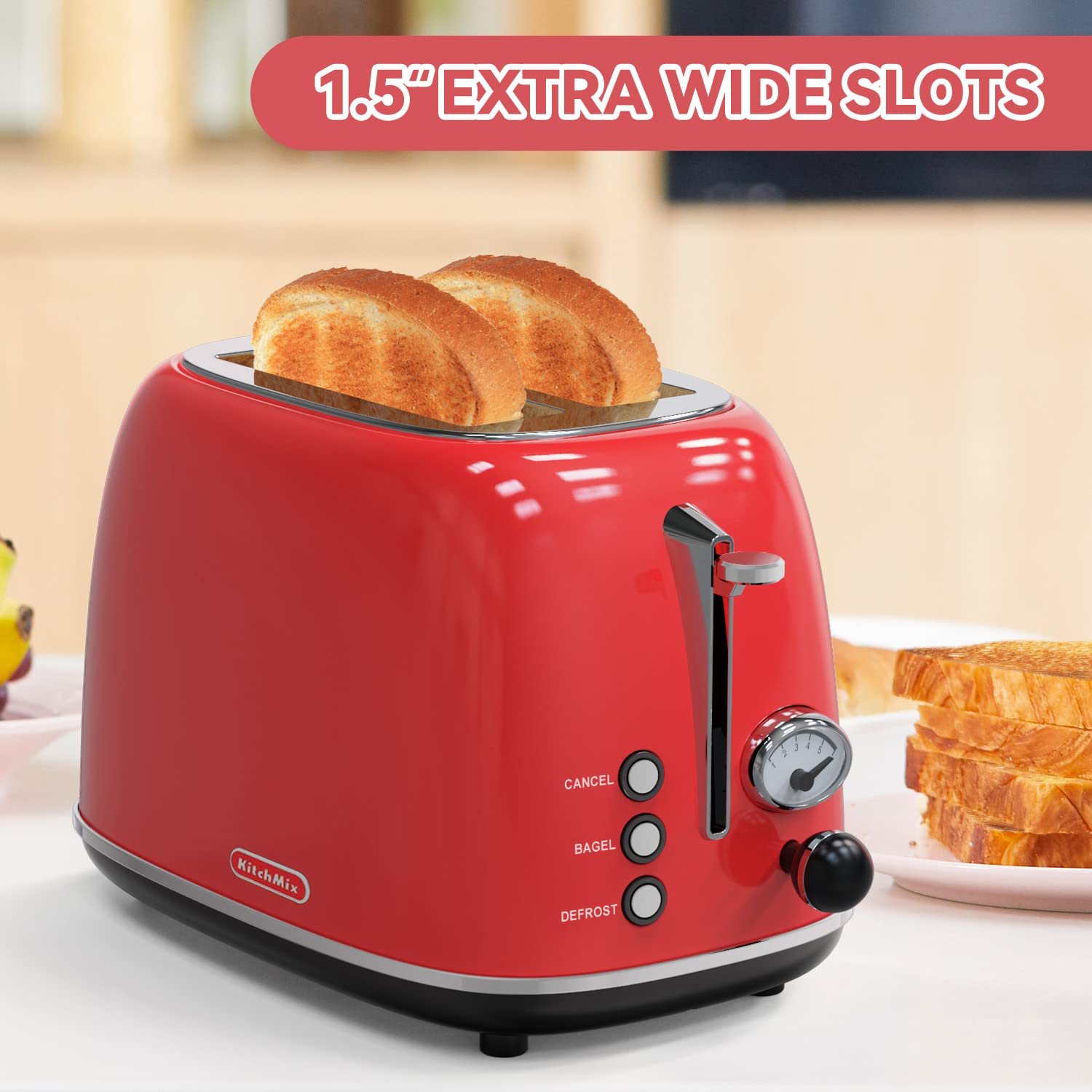 KITCHMIX Toaster 1-5in slots fit thick bread and bagels