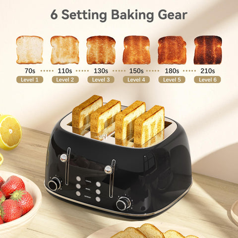 KITCHMIX Toaster 1.5-inch wide slots fit thicker slices and bagels.