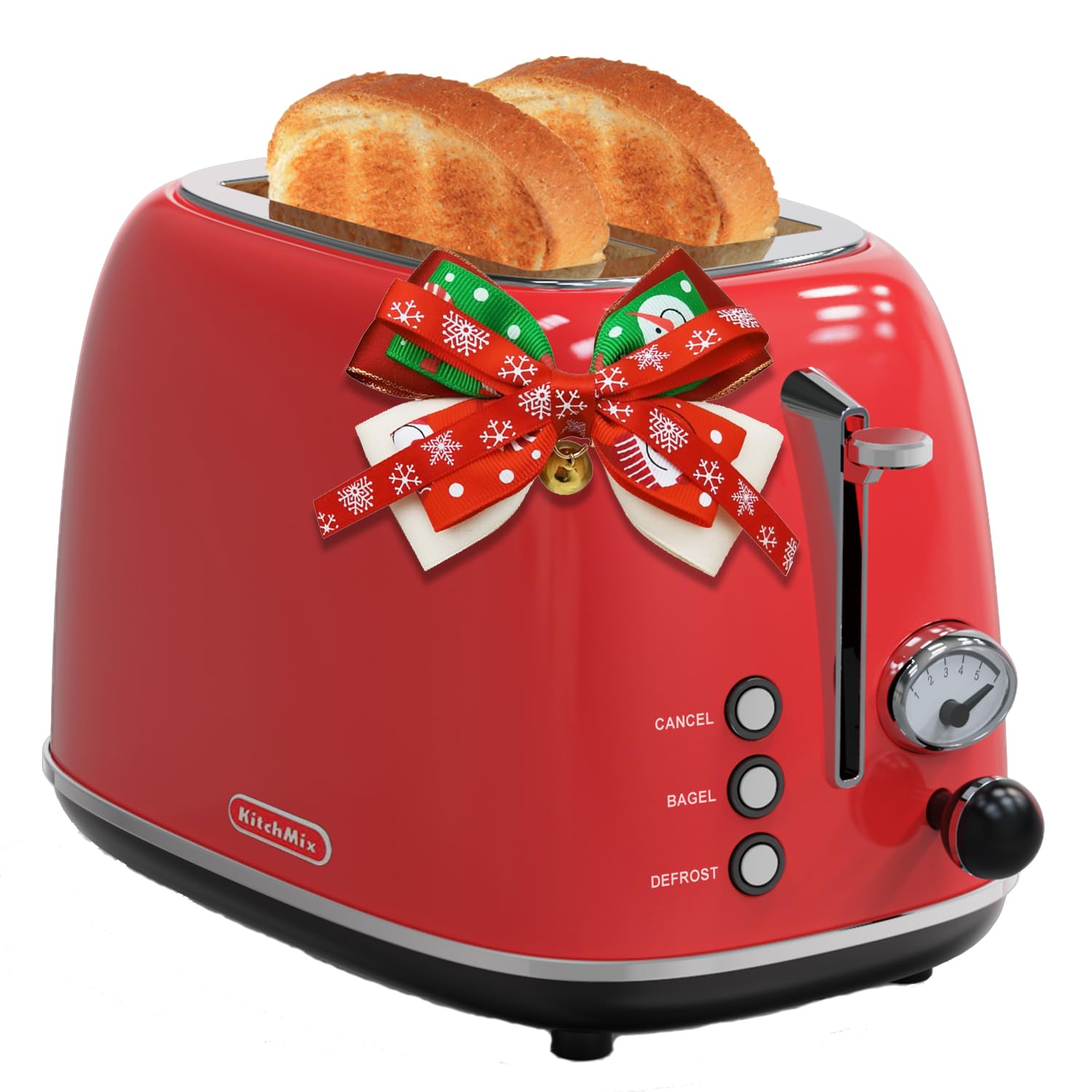 KITCHMIX Toaster 2-Slice front view in red for even browning