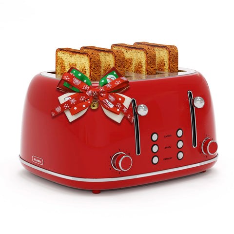 KITCHMIX Toaster 4-slice front view in retro red for fast, even toasting.