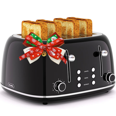 KITCHMIX Toaster 4 Slice retro front view with control knobs for even browning.