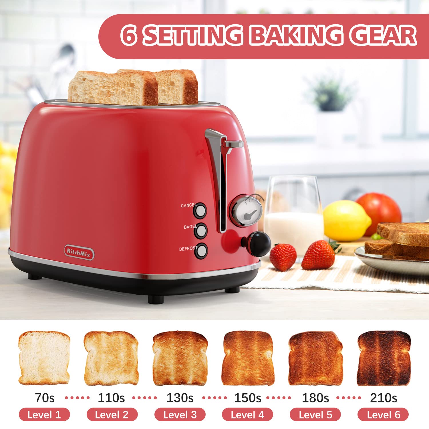 KITCHMIX Toaster bagel-defrost-cancel functions enable versatile breakfasts