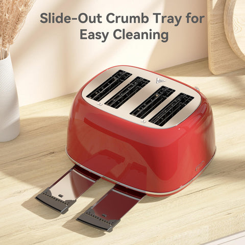 KITCHMIX Toaster retro red design complements any kitchen decor.