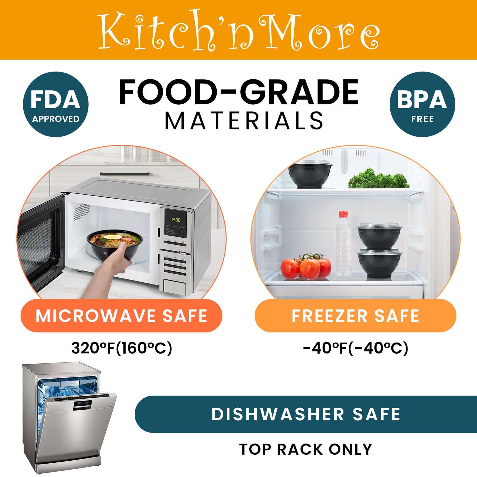 Kitch’nMore dishwasher-safe bowls for quick cleanup after meals