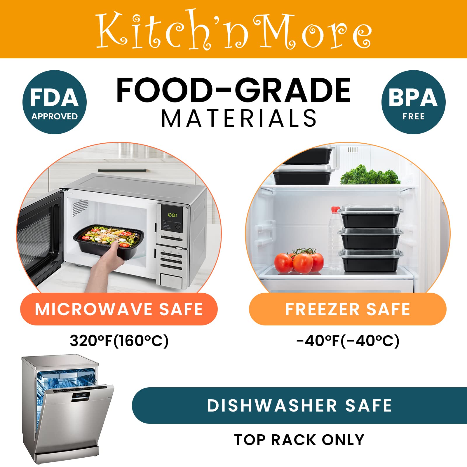 Kitch’nMore freezer-safe design preserves batch-cooked meals for future use.